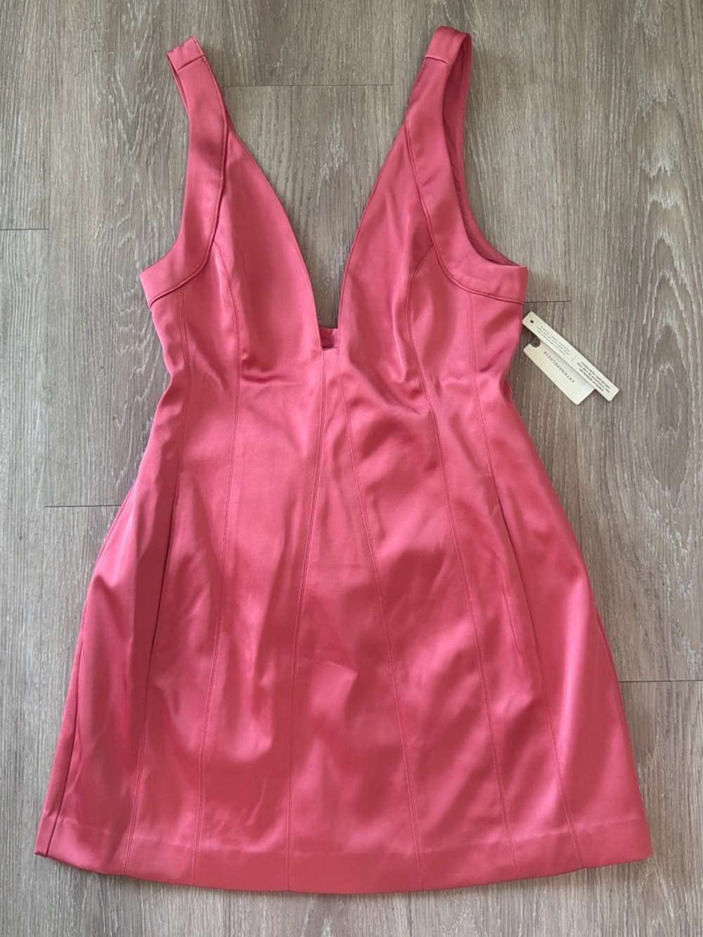 Anthropologie Sleeveless Plunge Satin Mini Dress in pink